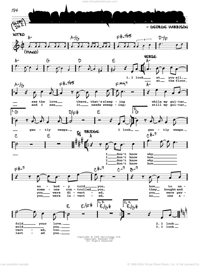 While My Guitar Gently Weeps [Jazz version] sheet music for voice and other instruments (real book with lyrics) by The Beatles and George Harrison, intermediate skill level