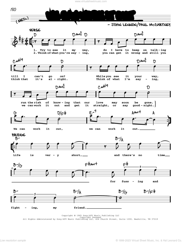 We Can Work It Out [Jazz version] sheet music for voice and other instruments (real book with lyrics) by The Beatles, John Lennon and Paul McCartney, intermediate skill level