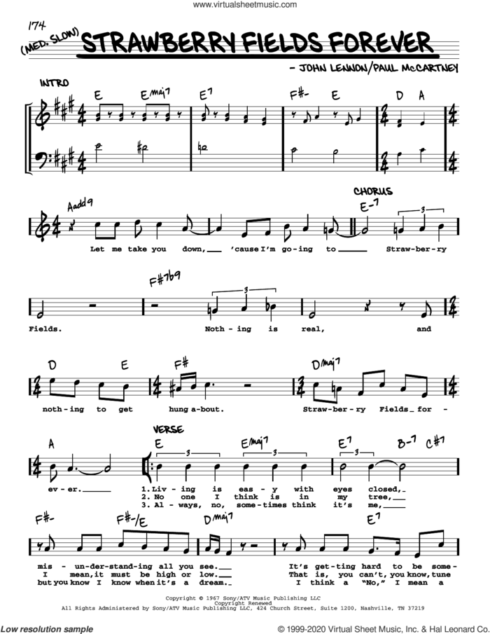 Strawberry Fields Forever [Jazz version] sheet music for voice and other instruments (real book with lyrics) by The Beatles, John Lennon and Paul McCartney, intermediate skill level