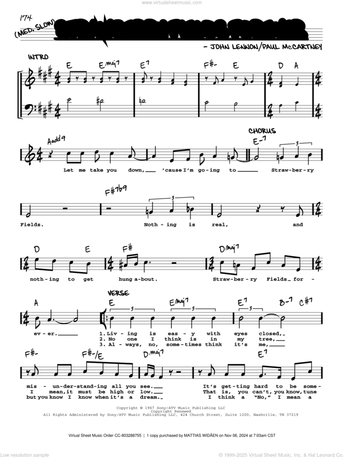 Strawberry Fields Forever [Jazz version] sheet music for voice and other instruments (real book with lyrics) by The Beatles, John Lennon and Paul McCartney, intermediate skill level