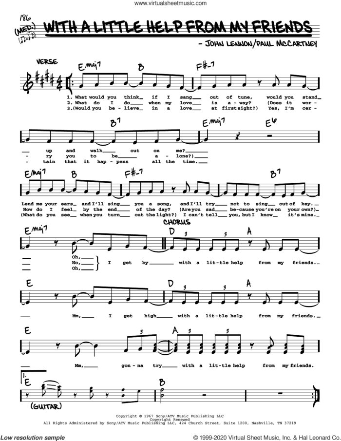 With A Little Help From My Friends [Jazz version] sheet music for voice and other instruments (real book with lyrics) by The Beatles, John Lennon and Paul McCartney, intermediate skill level