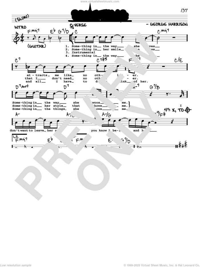 Something [Jazz version] sheet music for voice and other instruments (real book with lyrics) by The Beatles and George Harrison, intermediate skill level