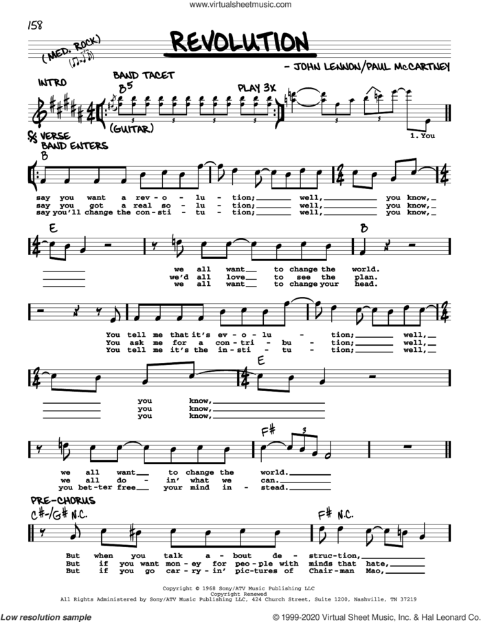 Revolution [Jazz version] sheet music for voice and other instruments (real book with lyrics) by The Beatles, John Lennon and Paul McCartney, intermediate skill level