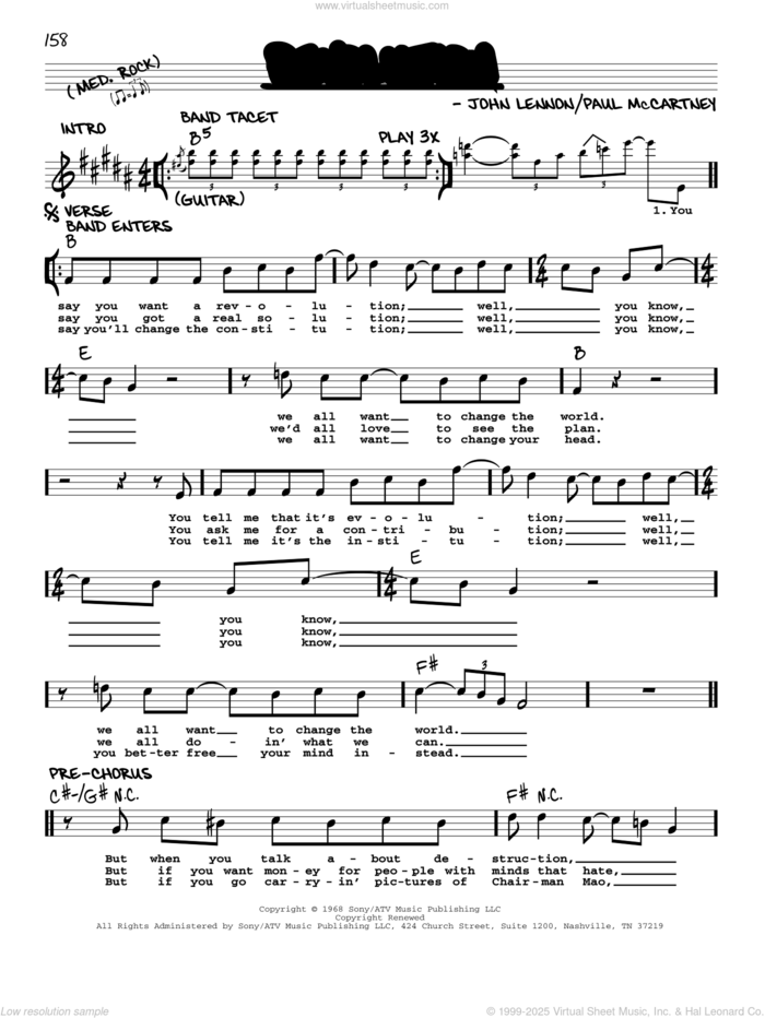 Revolution [Jazz version] sheet music for voice and other instruments (real book with lyrics) by The Beatles, John Lennon and Paul McCartney, intermediate skill level