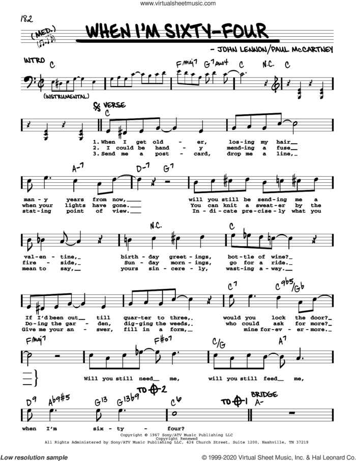 When I'm Sixty-Four [Jazz version] sheet music for voice and other instruments (real book with lyrics) by The Beatles, John Lennon and Paul McCartney, intermediate skill level