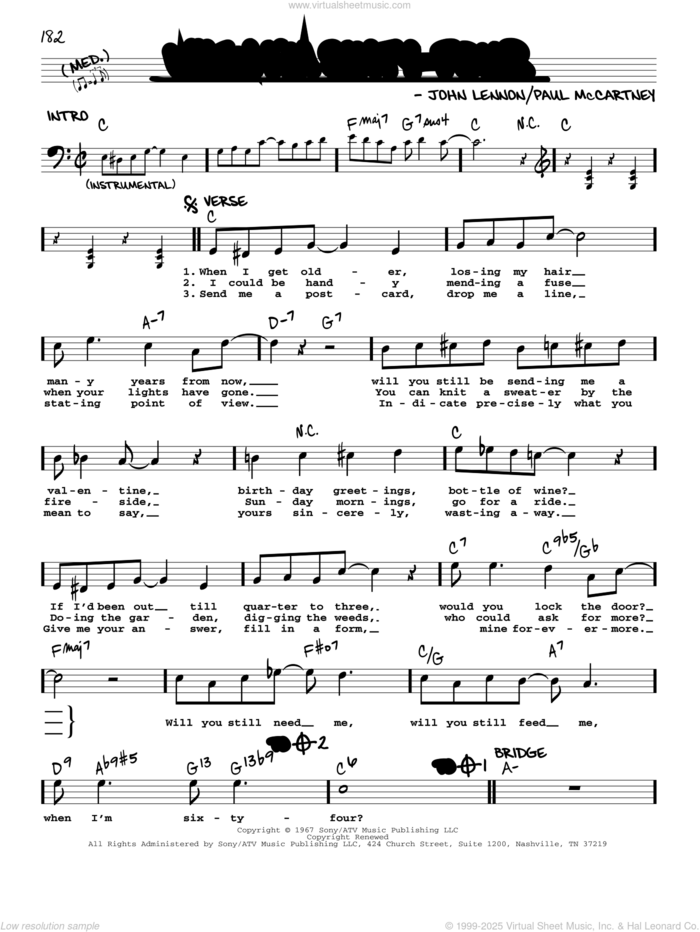 When I'm Sixty-Four [Jazz version] sheet music for voice and other instruments (real book with lyrics) by The Beatles, John Lennon and Paul McCartney, intermediate skill level