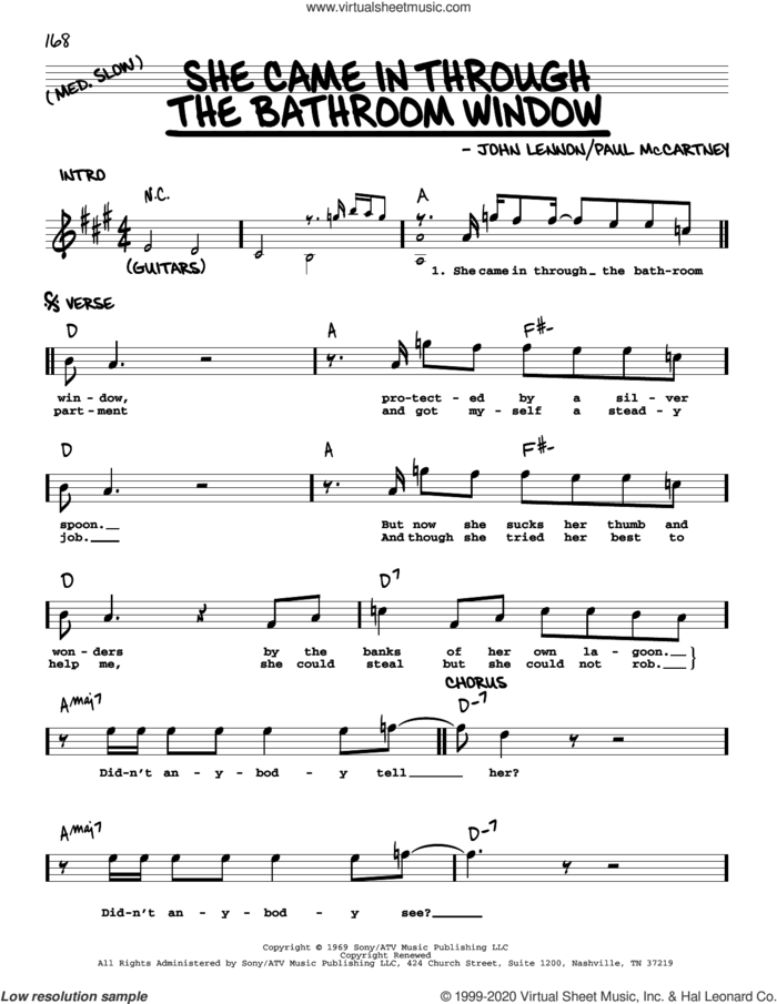 She Came In Through The Bathroom Window [Jazz version] sheet music for voice and other instruments (real book with lyrics) by The Beatles, John Lennon and Paul McCartney, intermediate skill level