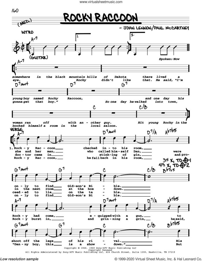 Rocky Raccoon [Jazz version] sheet music for voice and other instruments (real book with lyrics) by The Beatles, John Lennon and Paul McCartney, intermediate skill level