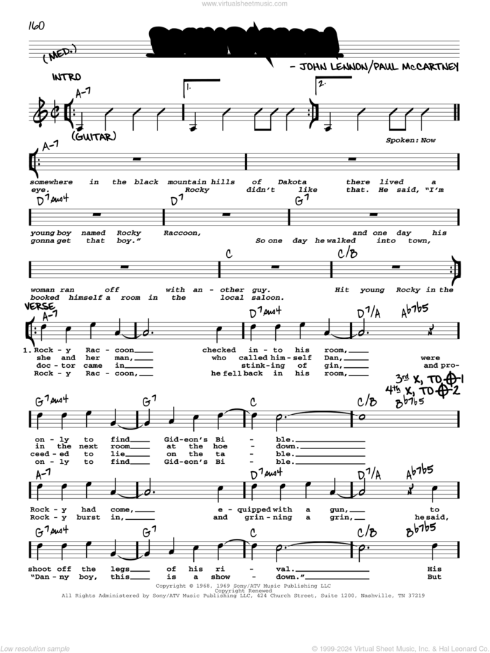 Rocky Raccoon [Jazz version] sheet music for voice and other instruments (real book with lyrics) by The Beatles, John Lennon and Paul McCartney, intermediate skill level