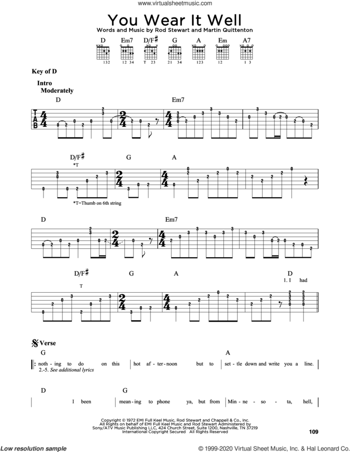 You Wear It Well sheet music for guitar solo (lead sheet) by Rod Stewart and Martin Quittenton, intermediate guitar (lead sheet)