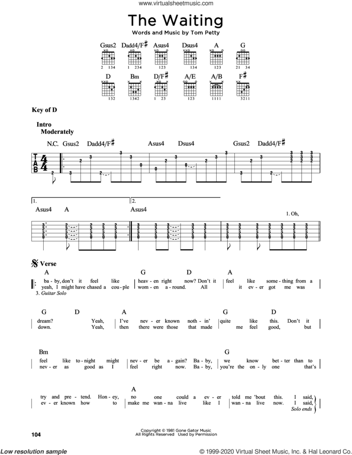 The Waiting sheet music for guitar solo (lead sheet) by Tom Petty, intermediate guitar (lead sheet)