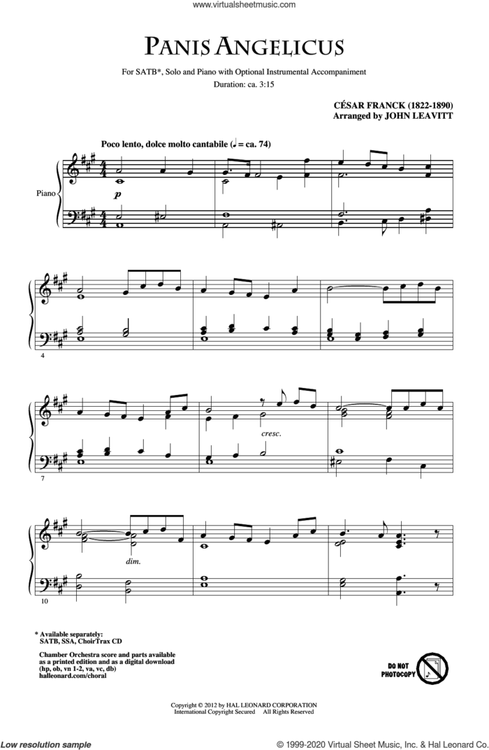 Panis Angelicus (arr. John Leavitt) sheet music for choir (SATB: soprano, alto, tenor, bass) by Cesar Franck and John Leavitt, intermediate skill level