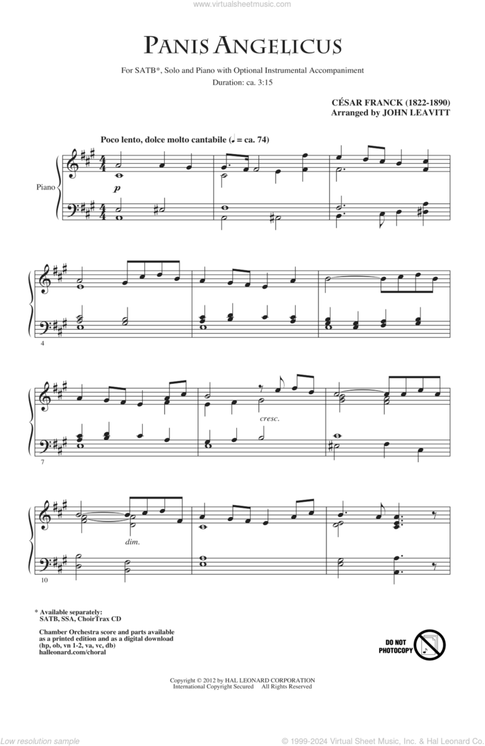 Panis Angelicus (arr. John Leavitt) sheet music for choir (SATB: soprano, alto, tenor, bass) by Cesar Franck and John Leavitt, intermediate skill level