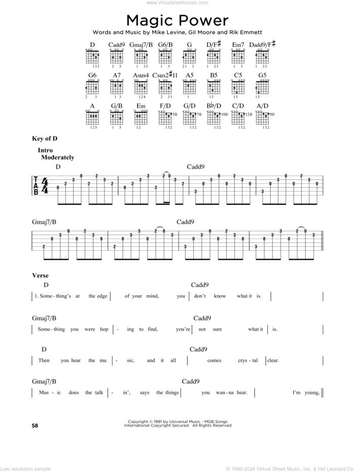 Magic Power sheet music for guitar solo (lead sheet) by Triumph, Gil Moore, Mike Levine and Rik Emmett, intermediate guitar (lead sheet)