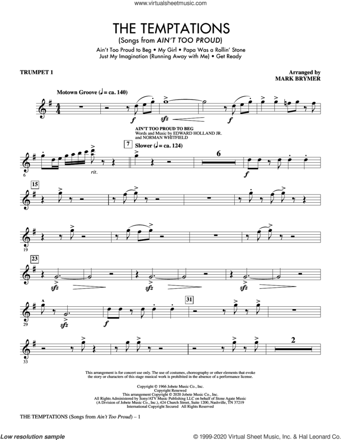 The Temptations (Songs from Ain't Too Proud) (arr. Mark Brymer) (complete set of parts) sheet music for orchestra/band by The Temptations, Edward Holland Jr., Mark Brymer and Norman Whitfield, intermediate skill level