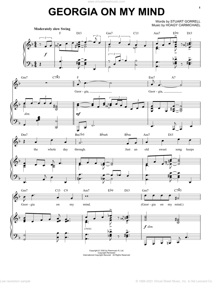 Georgia On My Mind [Jazz version] (arr. Brent Edstrom) sheet music for voice and piano (High Voice) by Hoagy Carmichael, Brent Edstrom, Stuart Gorrell and Stuart Gorrell and Hoagy Carmichael, intermediate skill level