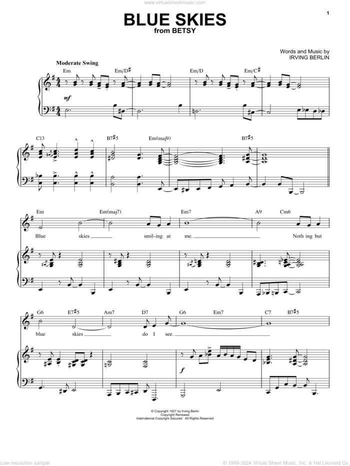 Blue Skies [Jazz version] (arr. Brent Edstrom) sheet music for voice and piano (High Voice) by Irving Berlin and Brent Edstrom, intermediate skill level