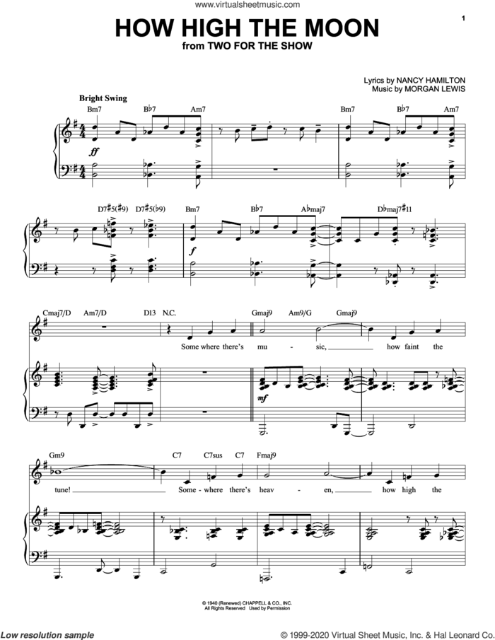 How High The Moon [Jazz version] (arr. Brent Edstrom) sheet music for voice and piano (High Voice) by Morgan Lewis, Brent Edstrom, Nancy Hamilton and Nancy Hamilton and Morgan Lewis, intermediate skill level