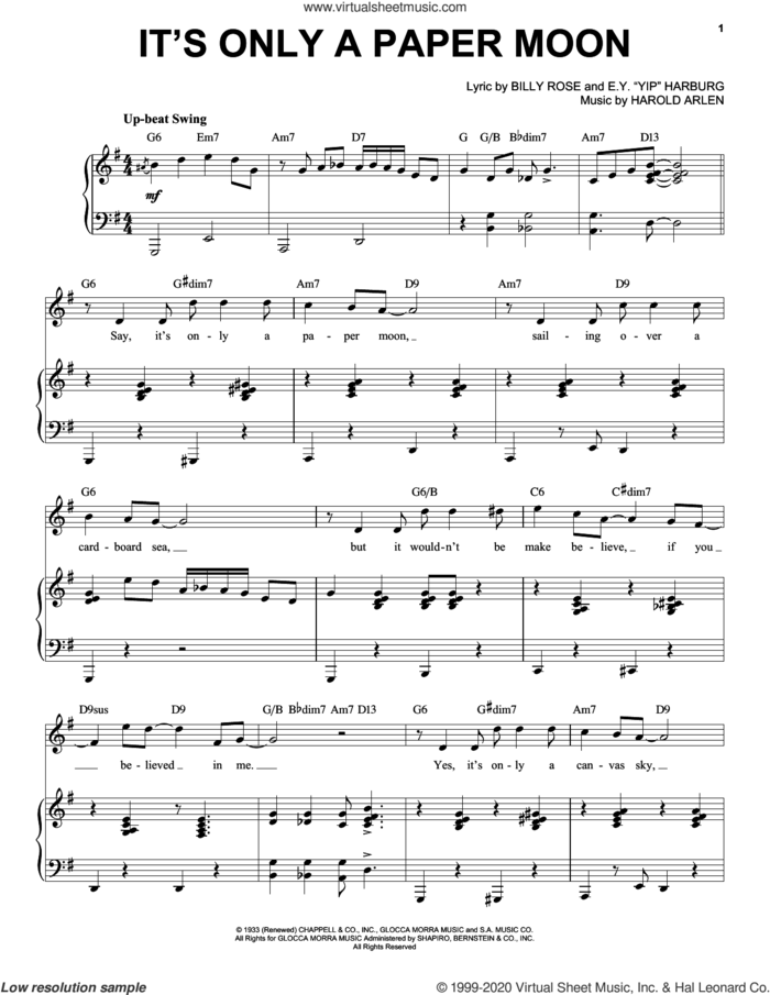 It's Only A Paper Moon [Jazz version] (arr. Brent Edstrom) sheet music for voice and piano (High Voice) by Harold Arlen, Brent Edstrom, Billy Rose, Billy Rose, E.Y. 'Yip' Harburg and Harold Arlen and E.Y. Harburg, intermediate skill level