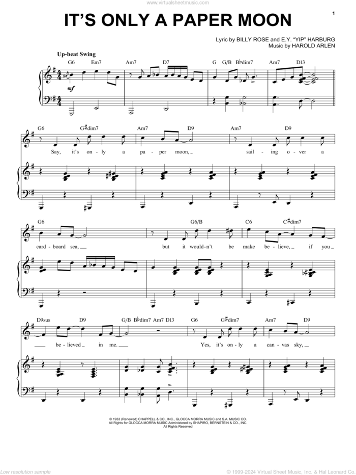 It's Only A Paper Moon [Jazz version] (arr. Brent Edstrom) sheet music for voice and piano (High Voice) by Harold Arlen, Brent Edstrom, Billy Rose, Billy Rose, E.Y. 'Yip' Harburg and Harold Arlen and E.Y. Harburg, intermediate skill level