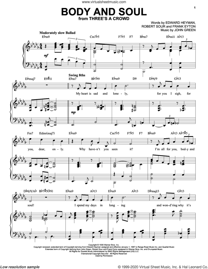 Body And Soul [Jazz version] (arr. Brent Edstrom) sheet music for voice and piano (High Voice) by Edward Heyman, Brent Edstrom, Edward Heyman and Robert Sour, Frank Eyton and John Green, Frank Eyton, Johnny Green and Robert Sour, intermediate skill level