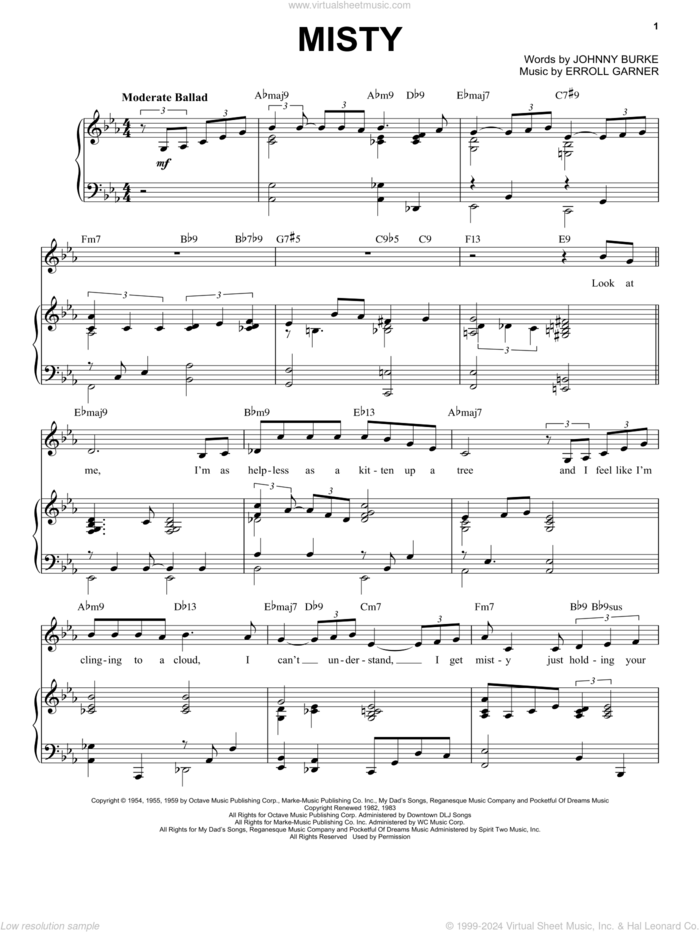 Misty [Jazz version] (arr. Brent Edstrom) sheet music for voice and piano (High Voice) by John Burke, Brent Edstrom, Erroll Garner and Johnny Burke and Erroll Garner, intermediate skill level