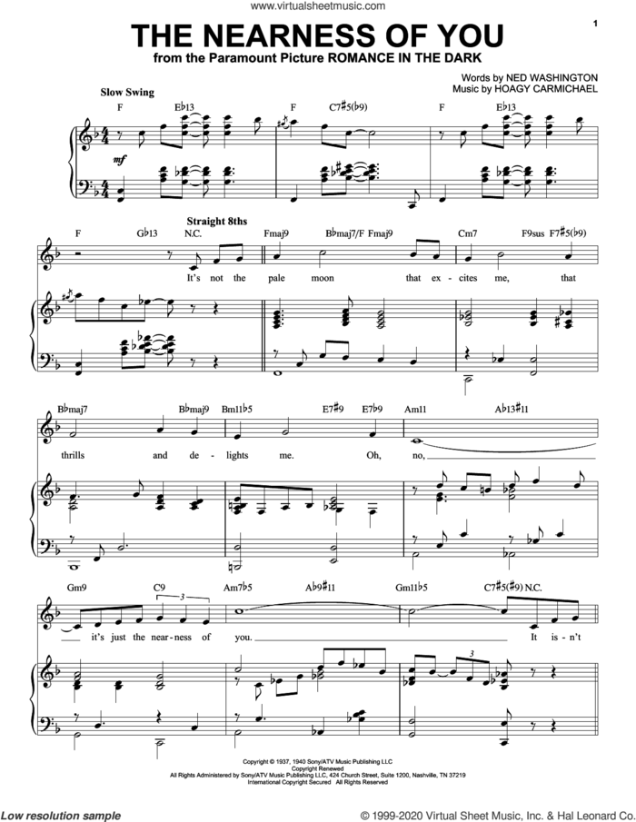 The Nearness Of You [Jazz version] (arr. Brent Edstrom) sheet music for voice and piano (High Voice) by Hoagy Carmichael, Brent Edstrom, Ned Washington and Ned Washington and Hoagy Carmichael, intermediate skill level