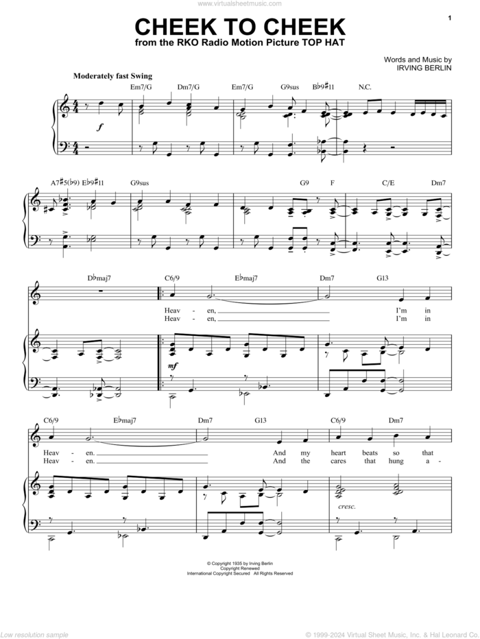 Cheek To Cheek [Jazz version] (arr. Brent Edstrom) sheet music for voice and piano (High Voice) by Irving Berlin and Brent Edstrom, intermediate skill level