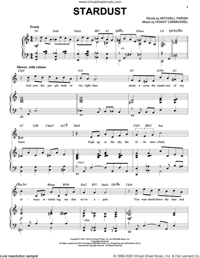 Stardust [Jazz version] (arr. Brent Edstrom) sheet music for voice and piano (High Voice) by Hoagy Carmichael, Brent Edstrom, Mitchell Parish and Mitchell Parish and Hoagy Carmichael, intermediate skill level