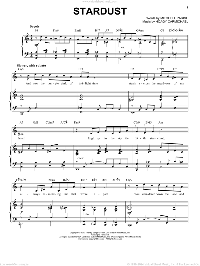 Stardust [Jazz version] (arr. Brent Edstrom) sheet music for voice and piano (High Voice) by Hoagy Carmichael, Brent Edstrom, Mitchell Parish and Mitchell Parish and Hoagy Carmichael, intermediate skill level