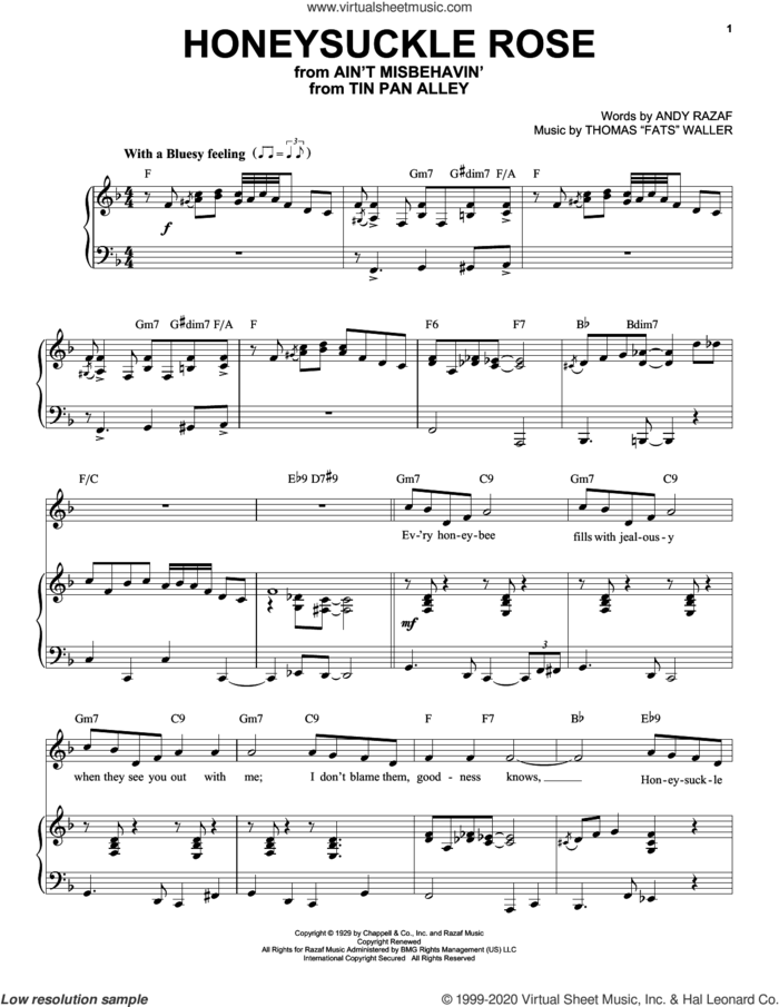 Honeysuckle Rose [Jazz version] (arr. Brent Edstrom) sheet music for voice and piano (High Voice) by Andy Razaf, Brent Edstrom, Andy Razaf and Thomas 'Fats' Waller and Thomas Waller, intermediate skill level