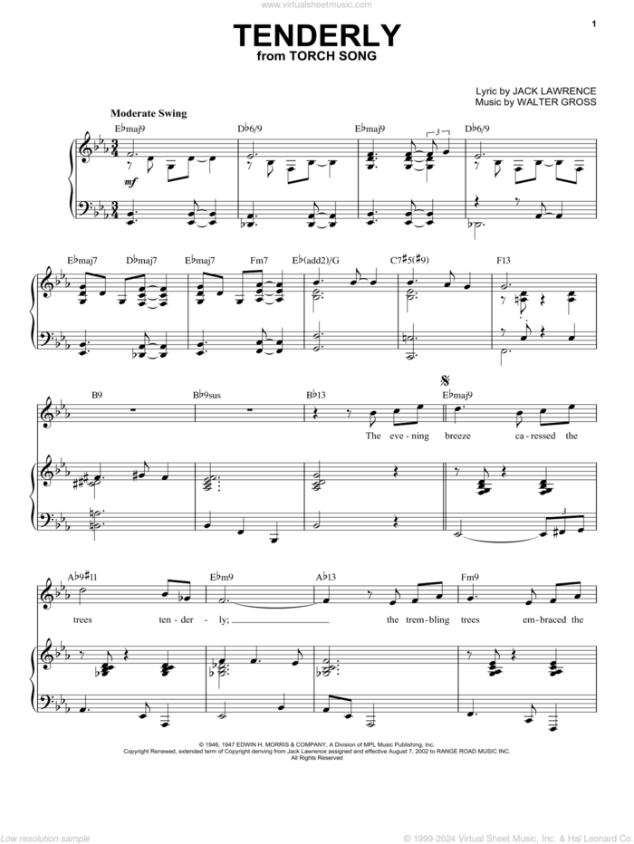 Tenderly [Jazz version] (arr. Brent Edstrom) sheet music for voice and piano (High Voice) by Jack Lawrence, Brent Edstrom, Jack Lawrence and Walter Gross and Walter Gross, intermediate skill level