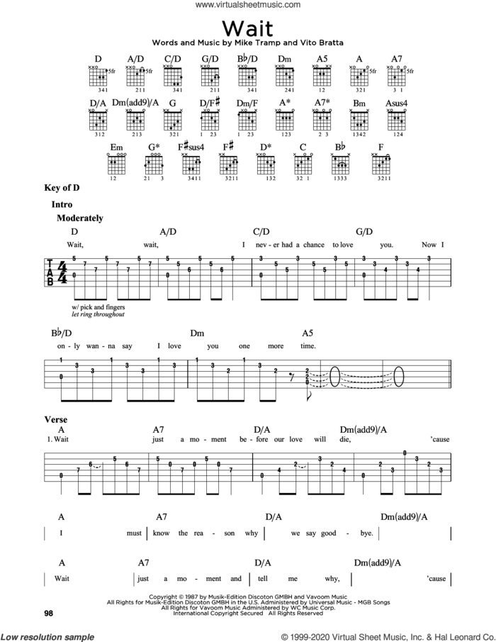 Wait sheet music for guitar solo (lead sheet) by White Lion, Mike Tramp and Vito Bratta, intermediate guitar (lead sheet)