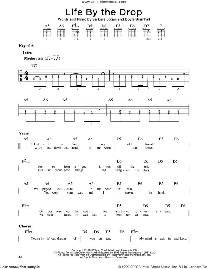 Life By The Drop sheet music for guitar solo (lead sheet) by Doyle Bramhall, Miscellaneous, Stevie Ray Vaughan and Barbara Logan, intermediate guitar (lead sheet)