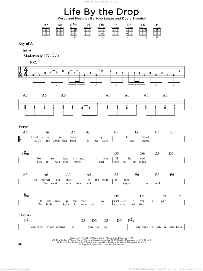 Life By The Drop sheet music for guitar solo (lead sheet) by Doyle Bramhall, Miscellaneous, Stevie Ray Vaughan and Barbara Logan, intermediate guitar (lead sheet)
