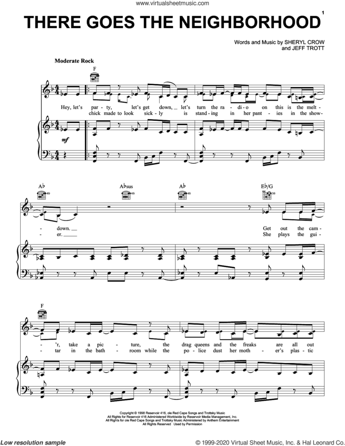 There Goes The Neighborhood sheet music for voice, piano or guitar by Sheryl Crow and Jeff Trott, intermediate skill level