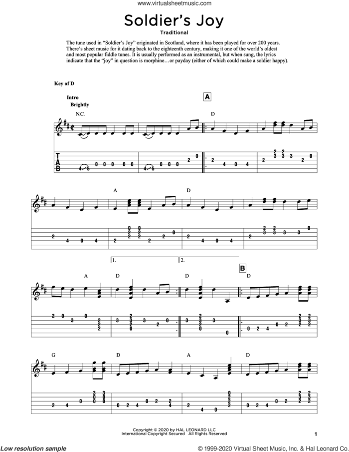Soldier's Joy (arr. Fred Sokolow) sheet music for guitar solo  and Fred Sokolow, intermediate skill level