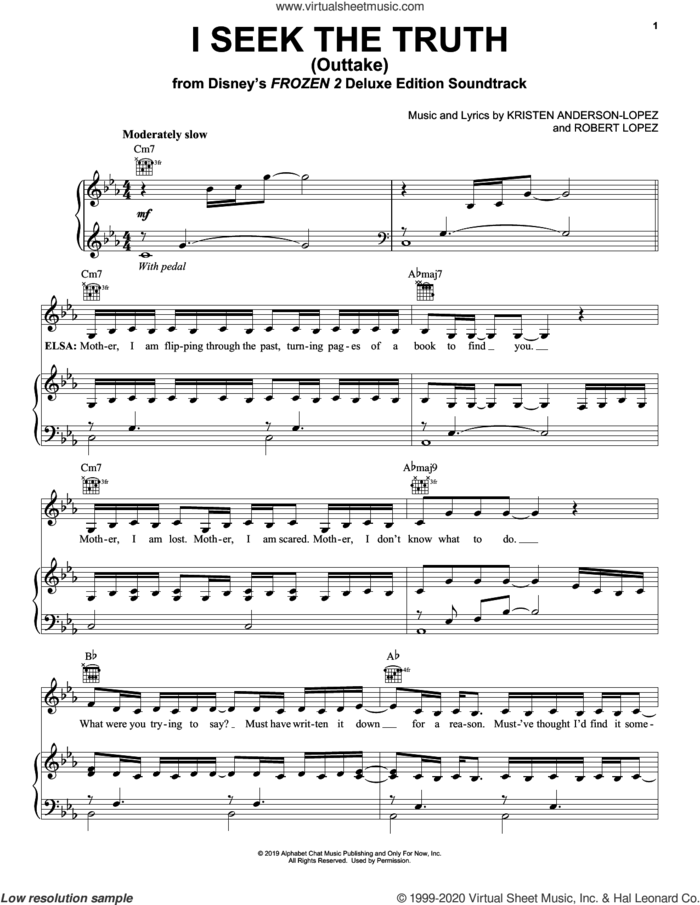 I Seek The Truth - Outtake (from Disney's Frozen 2) sheet music for voice, piano or guitar by Kristen Anderson-Lopez & Patti Murin, Kristen Anderson-Lopez and Robert Lopez, intermediate skill level