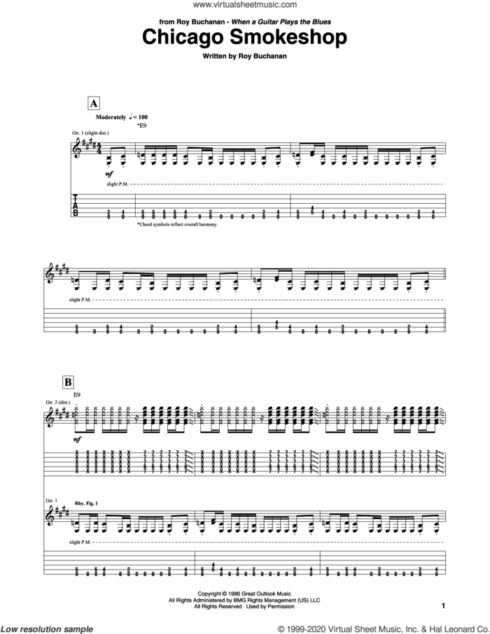 Chicago Smokeshop sheet music for guitar (tablature) by Roy Buchanan, intermediate skill level