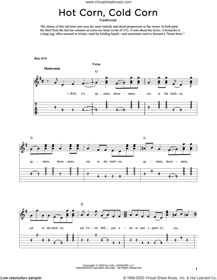 Hot Corn, Cold Corn (arr. Fred Sokolow) sheet music for guitar solo  and Fred Sokolow, intermediate skill level