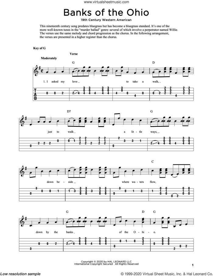 Banks Of The Ohio (arr. Fred Sokolow) sheet music for guitar solo by Anonymous, Fred Sokolow and 19th Century Western American, intermediate skill level