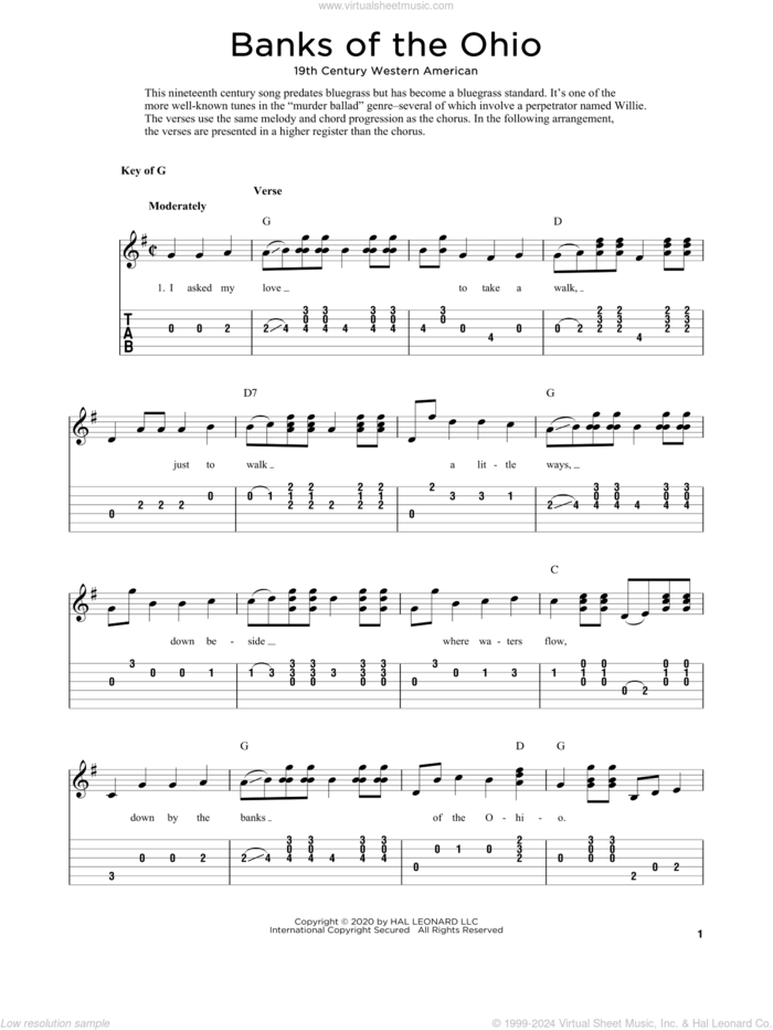 Banks Of The Ohio (arr. Fred Sokolow) sheet music for guitar solo by Anonymous, Fred Sokolow and 19th Century Western American, intermediate skill level