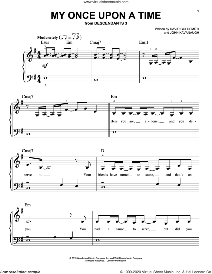 My Once Upon A Time (from Disney's Descendants 3) sheet music for piano solo by Dove Cameron, David Goldsmith and John Kavanaugh, easy skill level