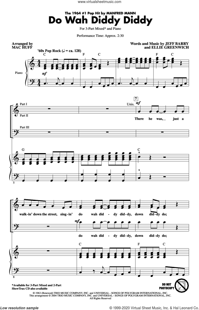 Do Wah Diddy Diddy (arr. Mac Huff) sheet music for choir (3-Part Mixed) by Manfred Mann, Mac Huff, Ellie Greenwich and Jeff Barry, intermediate skill level