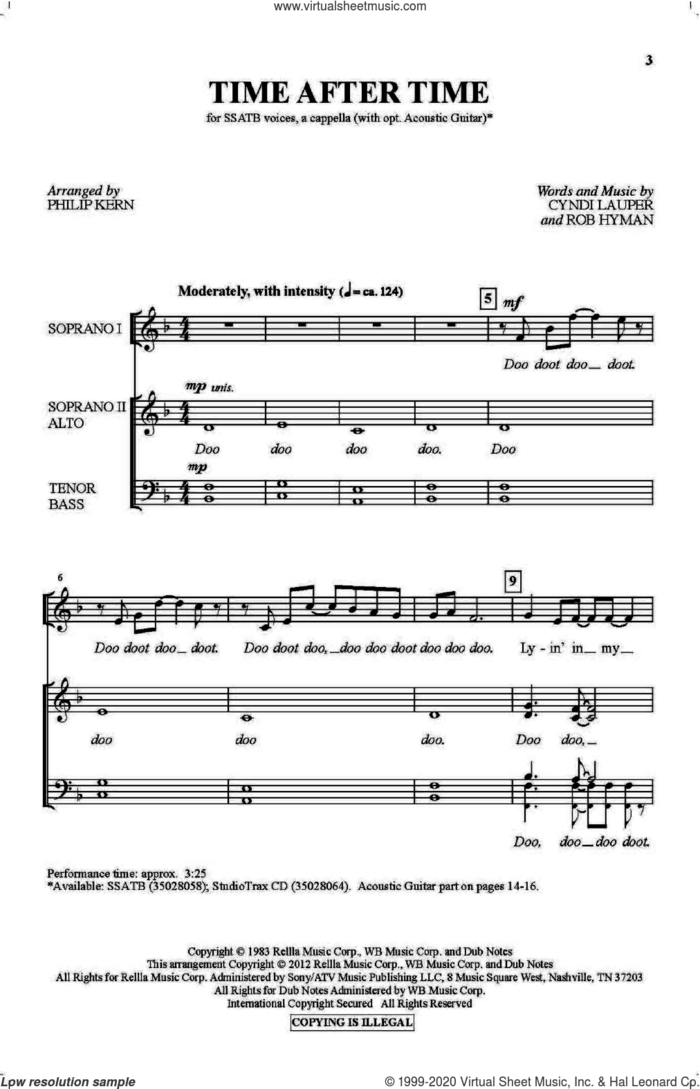 Time After Time (arr. Philip Kern) sheet music for choir (SATB: soprano, alto, tenor, bass) by Cyndi Lauper, Philip Kern and Rob Hyman, intermediate skill level