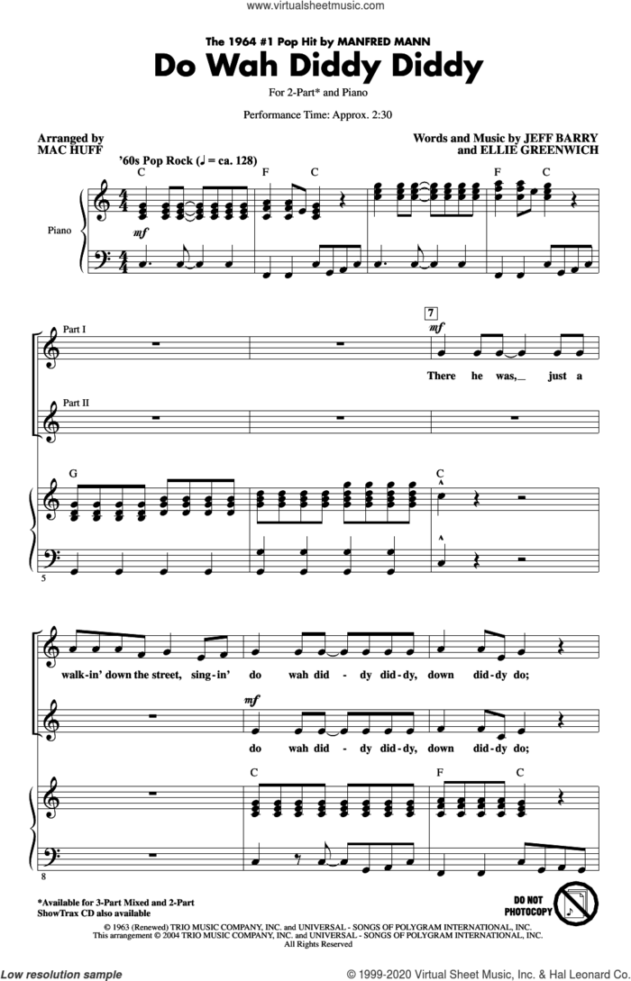 Do Wah Diddy Diddy (arr. Mac Huff) sheet music for choir (2-Part) by Manfred Mann, Mac Huff, Ellie Greenwich and Jeff Barry, intermediate duet