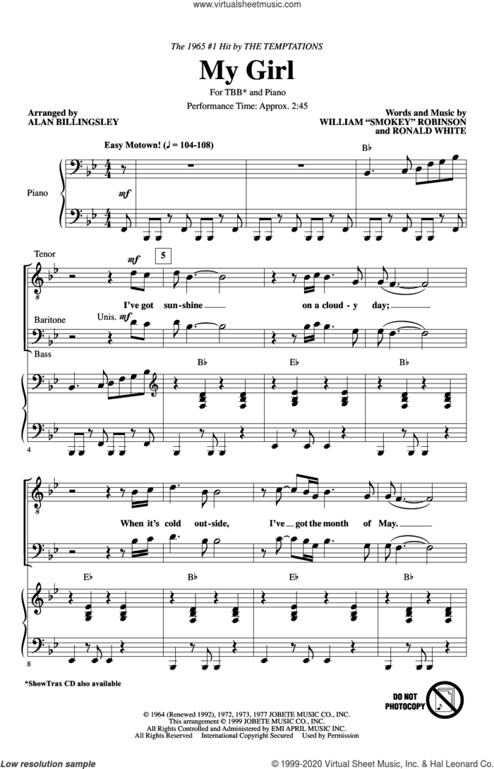 My Girl (arr. Alan Billingsley) sheet music for choir (TTBB: tenor, bass) by The Temptations, Alan Billingsley and Ronald White, intermediate skill level