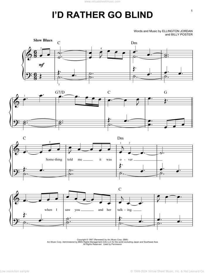 I'd Rather Go Blind sheet music for piano solo by Etta James, Billy Foster and Ellington Jordan, beginner skill level