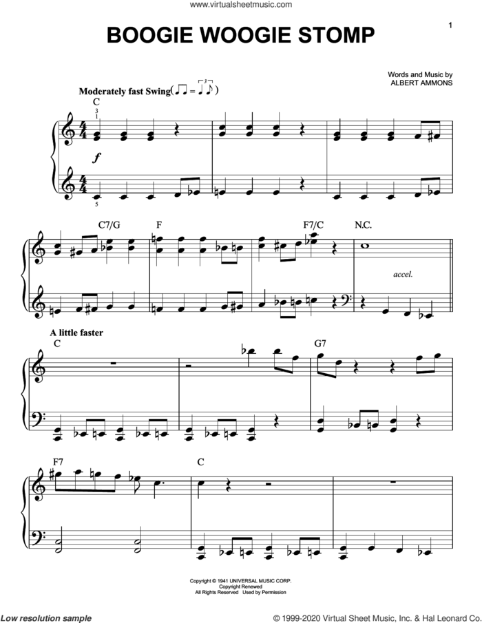 Boogie Woogie Stomp sheet music for piano solo by Albert Ammons, beginner skill level