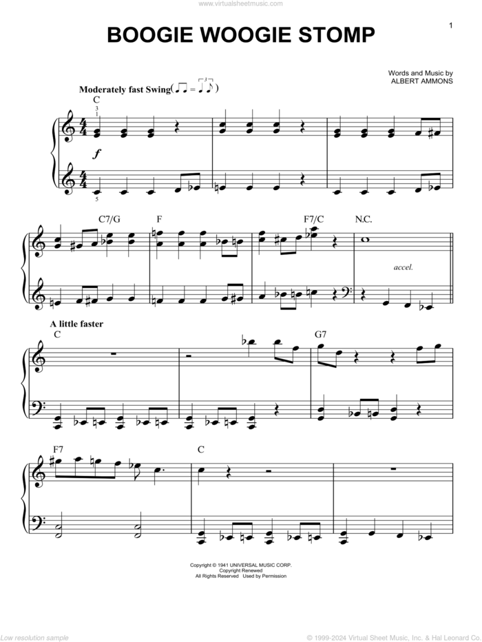 Boogie Woogie Stomp sheet music for piano solo by Albert Ammons, beginner skill level